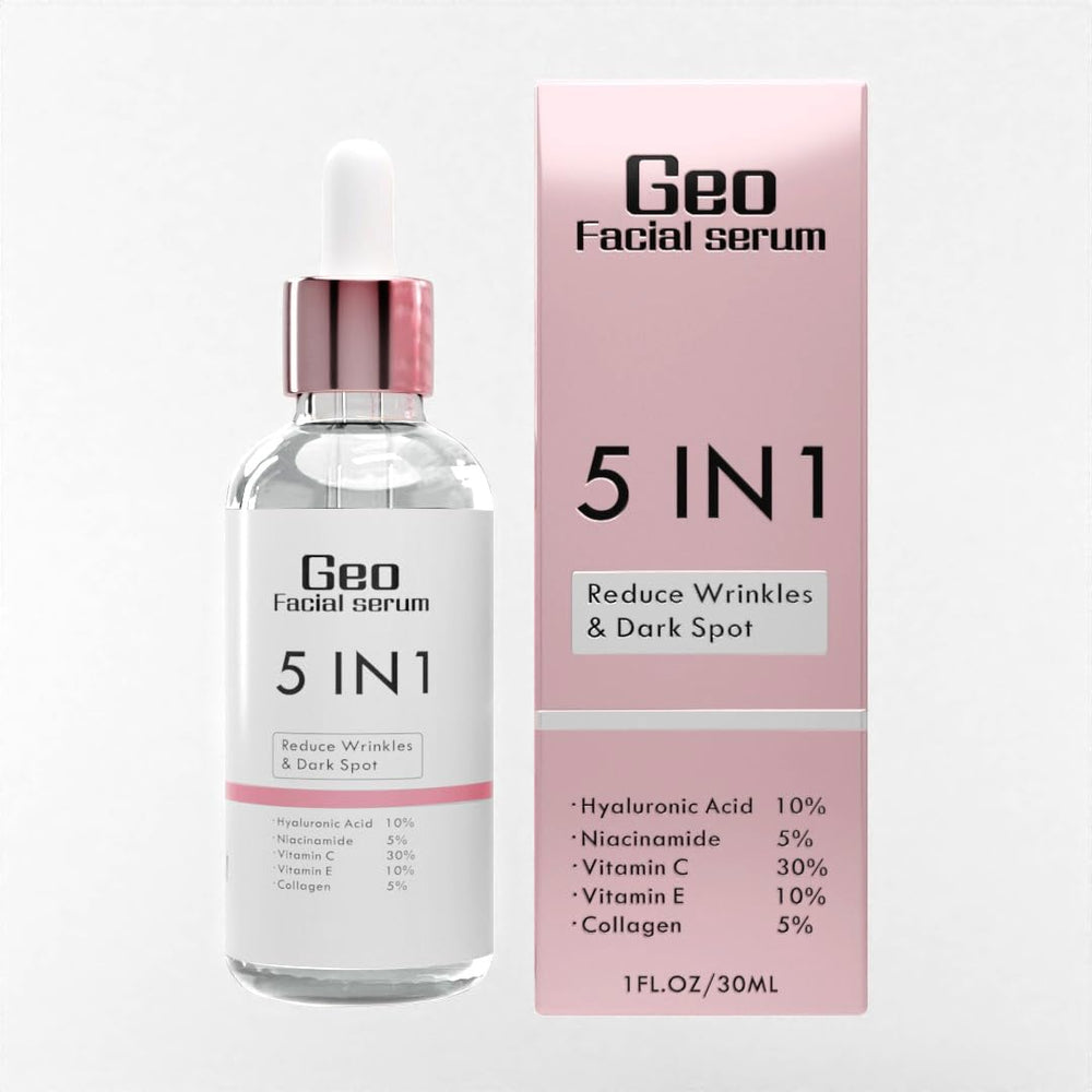 Geo Facial Serum 5-in-1 bottle pour hints at deep hydration for radiant skin