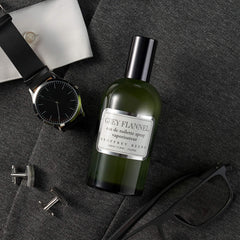 Geoffrey Beene Grey Flannel cap close-up emphasizing bottle detailing.