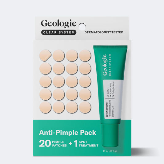 Geologie Clear System patches on skin soothe and protect blemishes overnight