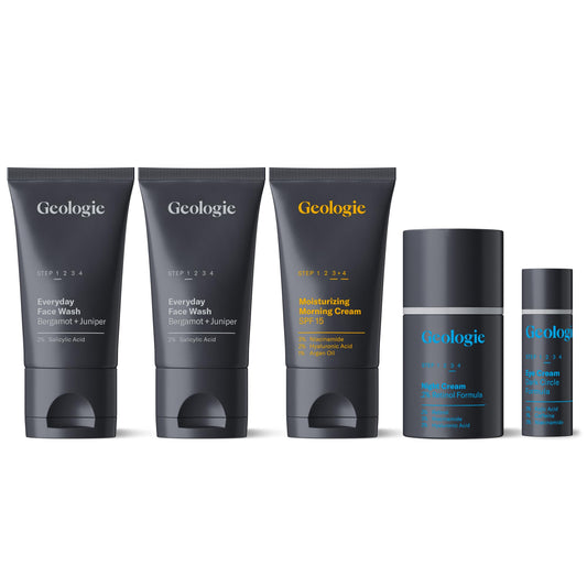 Geologie complete skincare set overview showing a simple routine for clearer skin.