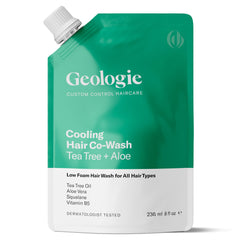 Geologie Cooling Co-Wash packaging in an eco pouch reduces plastic usage.