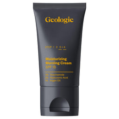 Geologie moisturizing face cream bottle pour shows daytime hydration and SPF protection.