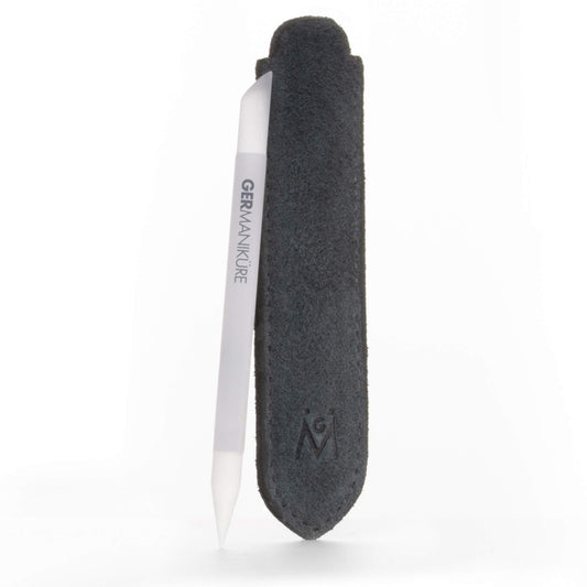 GERMANIKURE grey glass cuticle stick with suede sleeve for precise cuticle pushing.