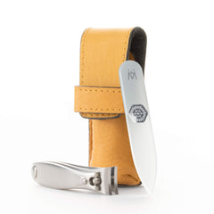 GERMANIKURE nail clipper with yellow leather case for on the go precision.
