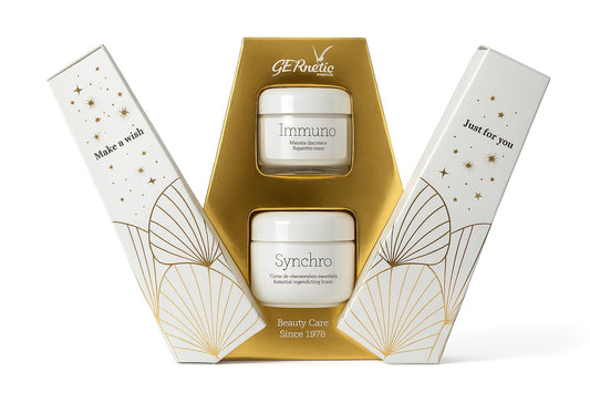 Gernetic Synchro Cream bottle showing hydrating formula for all skin types.