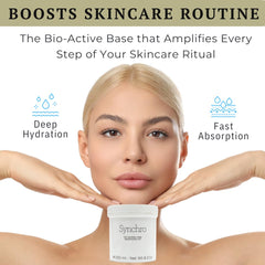 Gernetic Synchro Cream on face and body demonstrates versatile use.