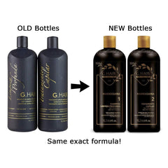 G.HAIR Moroccan Keratin Step 1 application bottle illustrates easy, even coverage