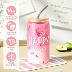 GiftPeak 16oz glass cup for beverages; durable and reusable.