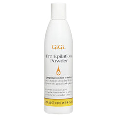 GIGI pre-epilation waxing powder applying evenly to dry skin for smoother wax grip.