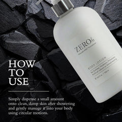Zero% Unisex Body Lotion in bathroom setting for daily use