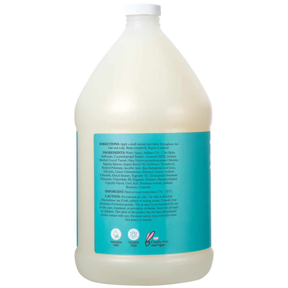 Ginger Lily Farms argan oil shampoo pour demonstrates rich lather for all hair types.