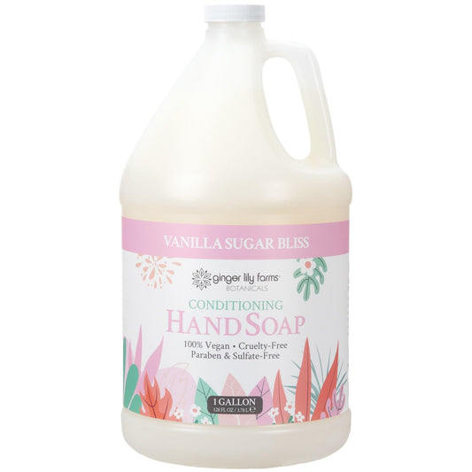 Ginger Lily Farms Botanicals hand soap refill bottle pour illustrating easy refilling