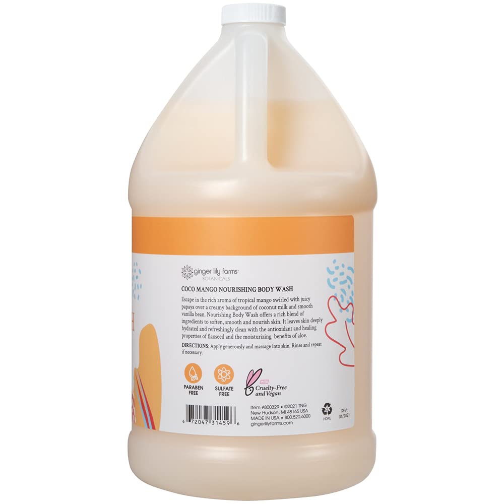 Ginger Lily Farms Botanicals Nourishing Body Wash label close-up, clean formula.