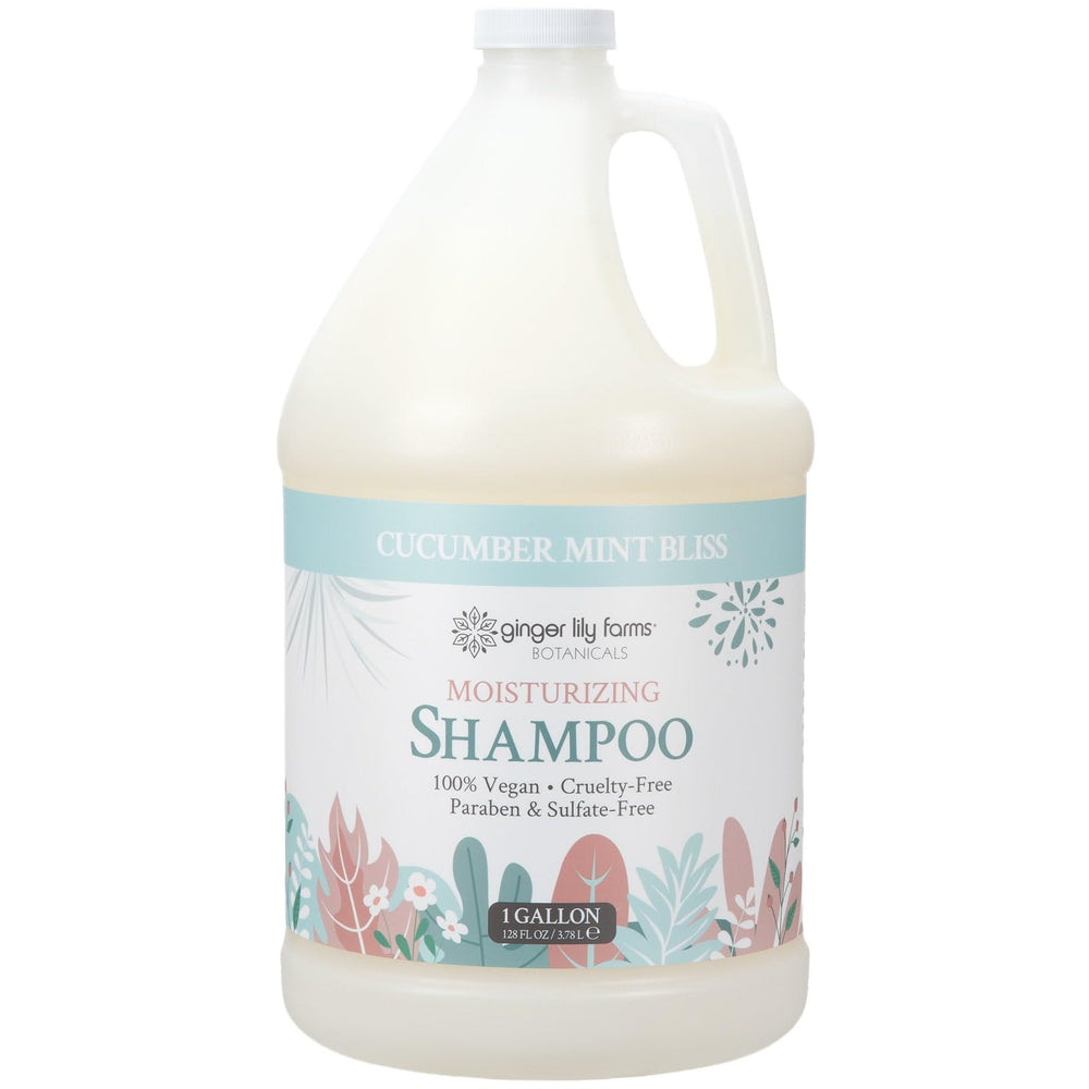Ginger Lily Farms Botanicals shampoo bottle with cucumber mint for all hair types and hydration