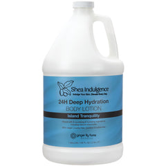 Ginger Lily Farms Shea Indulgence bottle highlights deep hydration for dry skin.