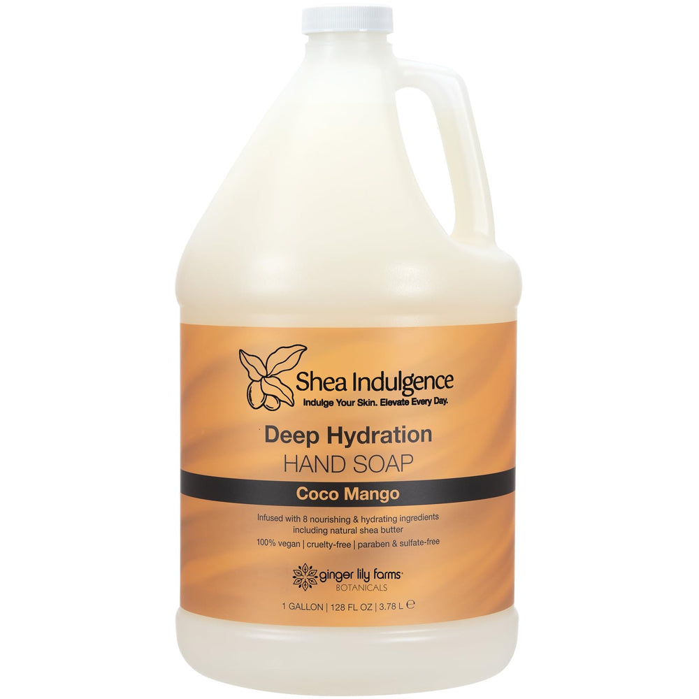 Ginger Lily Farms hand soap bottle with Coco Mango aroma for luxurious cleansing.