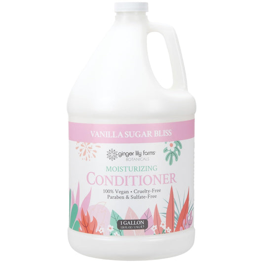 Ginger Lily Farms Botanicals Vanilla Sugar Bliss conditioner bottle poured for smooth hair