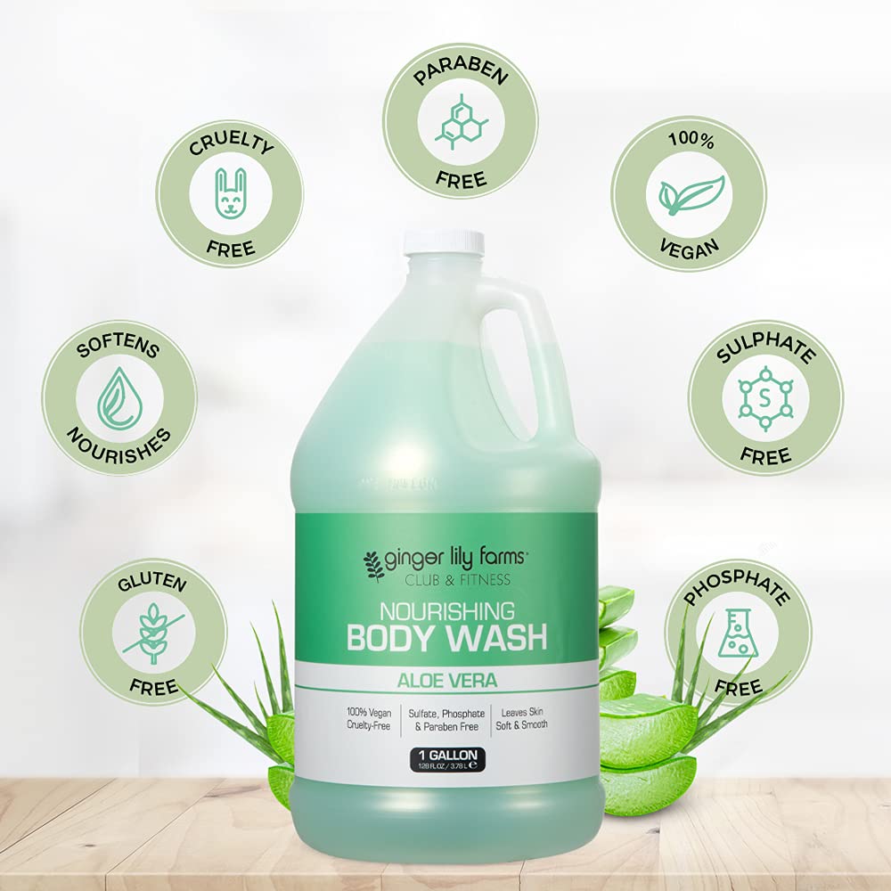 Ginger Lily Farms packaging indicates refill-friendly size for gym use.