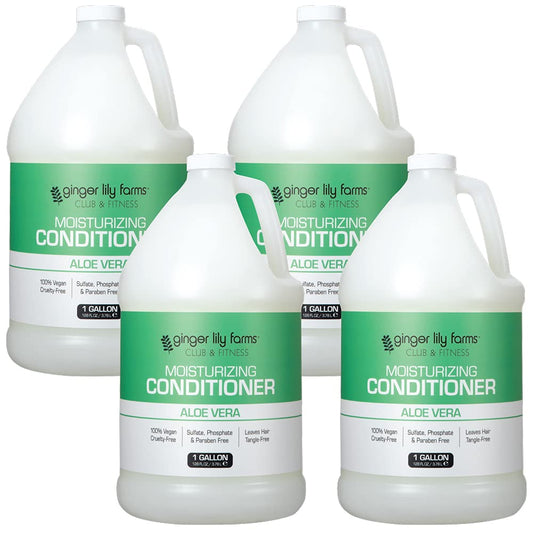 Ginger Lily Farms Club & Fitness conditioner bottle pouring for lightweight hydration.