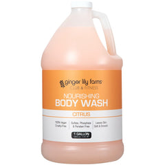Ginger Lily Farms Club & Fitness Nourishing Body Wash label close-up showing vegan, toxin-free formula