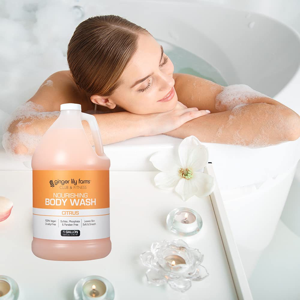 Ginger Lily Farms Club & Fitness Nourishing Body Wash post-workout application for refreshing clean