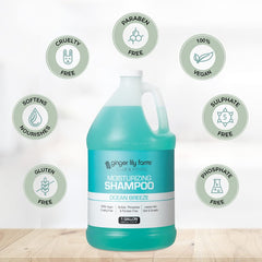 Locker room setting featuring Ginger Lily Farms shampoo refill pack for easy restocking.
