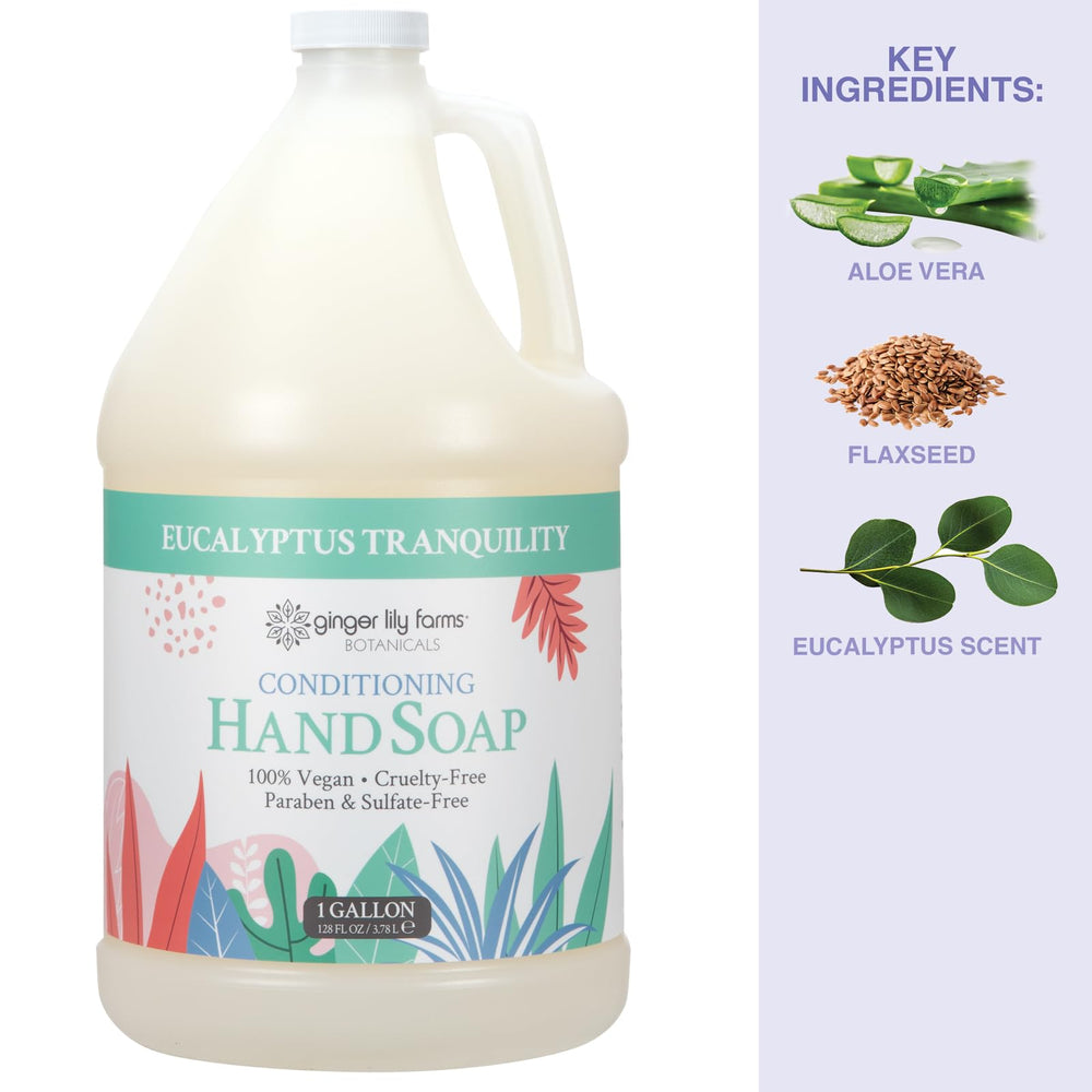 Ginger Lily Farms hand soap ingredients close-up featuring aloe vera and botanicals