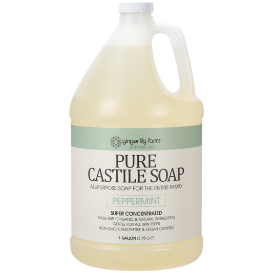 Ginger Lily Farms Pure Castile Soap Refill bottle with peppermint scent for versatile cleansing.