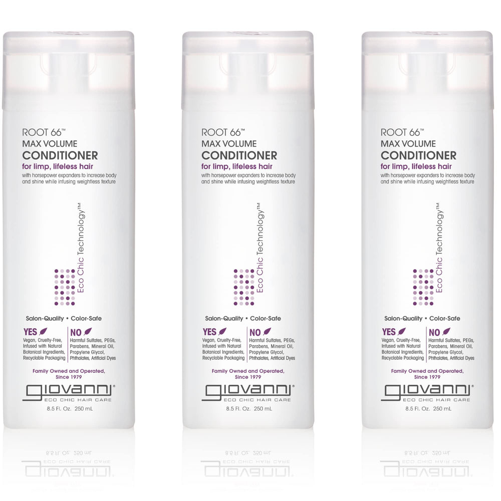 Giovanni 2chic Root 66 max volume conditioner bottle shows volumizing formula for fine hair.
