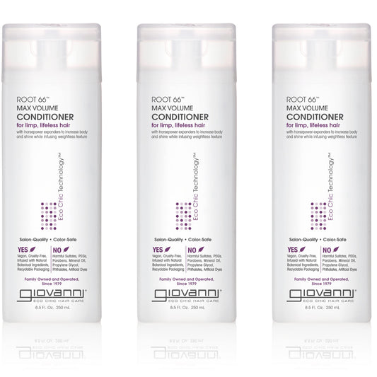 Giovanni 2chic Root 66 max volume conditioner bottle shows volumizing formula for fine hair.