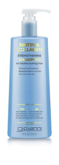 Giovanni Biotin & Collagen Shampoo bottle front highlights strength boost and added volume.