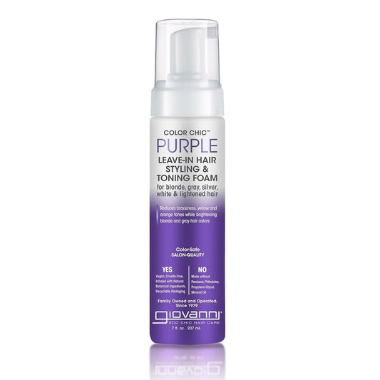 Giovanni Color Chic Purple Leave-In bottle pour demonstrates easy application and toning