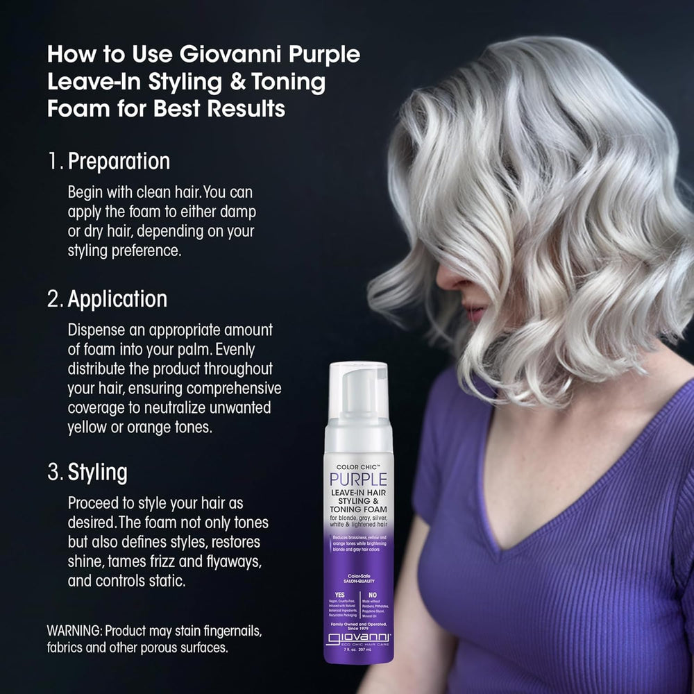 Giovanni Color Chic Purple Leave-In foam is designed for quick, no-rinse use