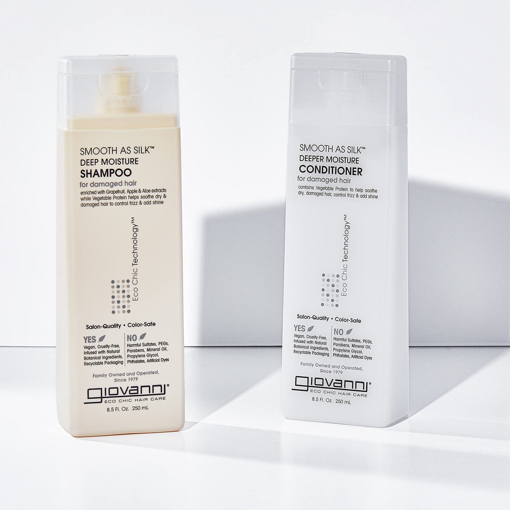 GIOVANNI Deeper Moisture ingredients label close-up with organic options.