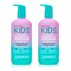 Giovanni Eco Chic Kids 2-in-1 bottle showing gentle cleansing and hydration for all hair types.
