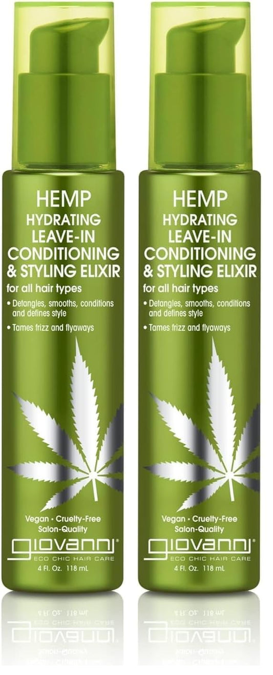 GIOVANNI hemp hydrating elixir bottle demonstrating detangling for all hair types