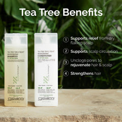 GIOVANNI Tea Tree Triple Threat duo in a bathroom setup for travel use