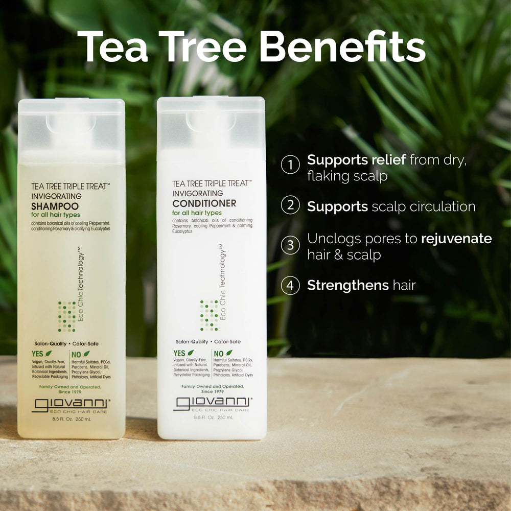 GIOVANNI Tea Tree Triple Treat shampoo lather closeup suggests cooling, refreshing cleanse.
