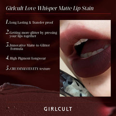 GIRLCULT Matte Lip Stain is transfer resistant for long-lasting color.