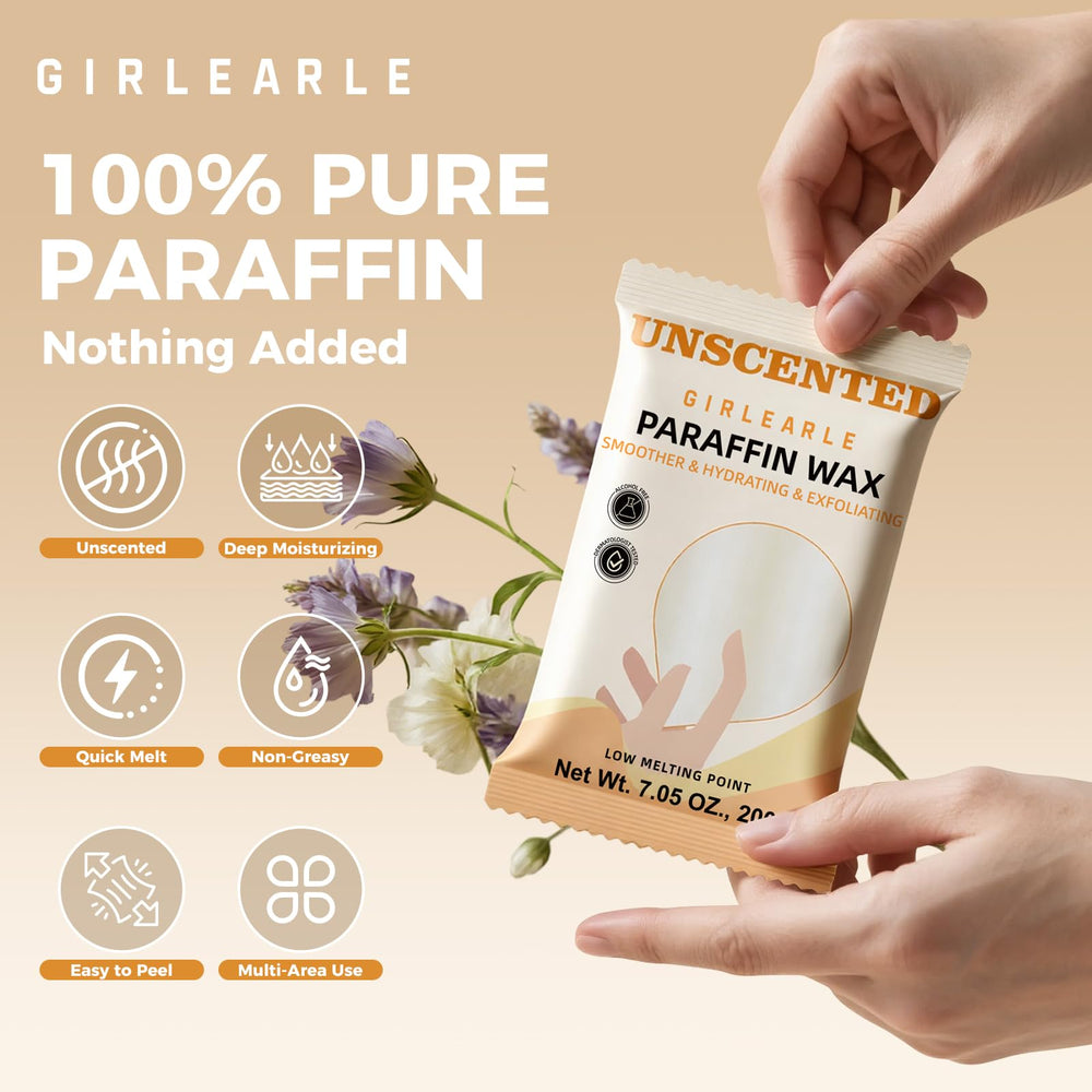 GIRLEARLE unscented paraffin wax in a spa setting for fragrance-free care