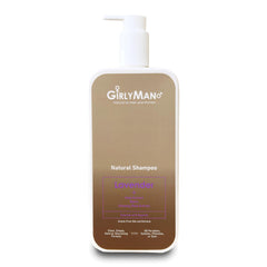 GirlyMan lavender shampoo bottle front shows natural lavender scent for a calming wash