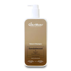 GirlyMan natural shampoo bottle close-up with olive oil highlights for gentle cleansing.