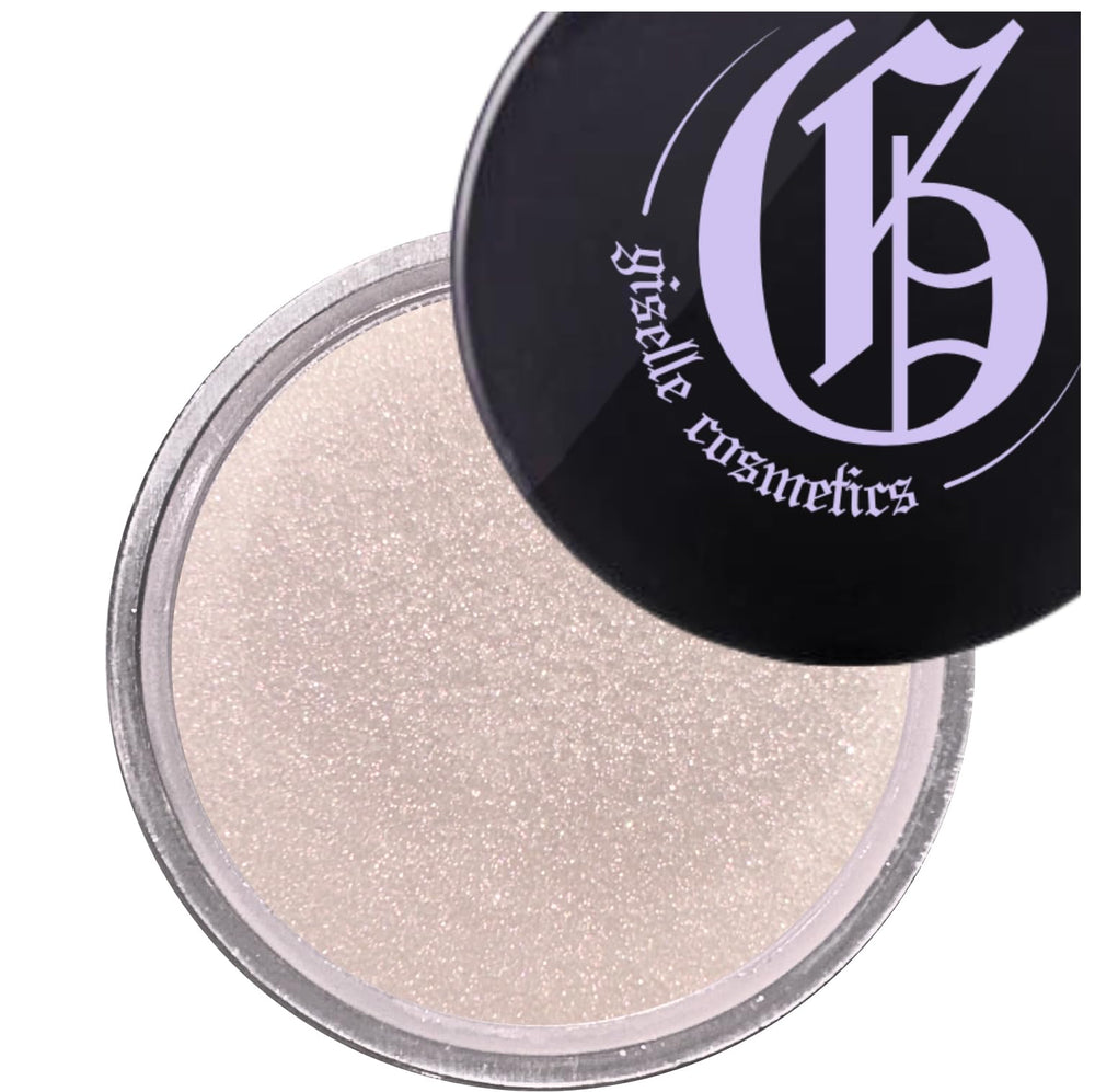 Giselle Cosmetics Baby Yellow loose eyeshadow packaging, highlighting organic, talc-free formula.