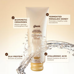 Gisou Honey Gloss Ceramide Therapy Conditioner label close-up highlighting premium hydration