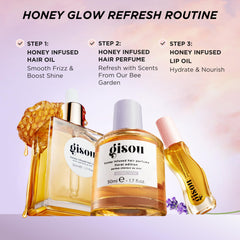 Gisou Honey Infused Hair Perfume Mini label highlights Mirsalehi honey and argan oil.