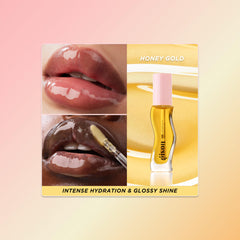 Gisou Honey Infused Lip Oil drop on lips delivering quick hydration