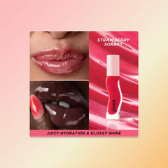 Gisou lip oil texture close-up highlights non-sticky shine.