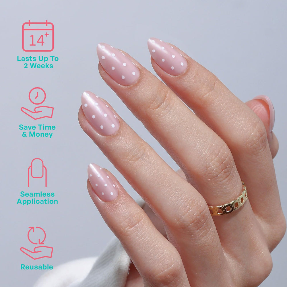 GJZEZ Almond nail set with delicate polka dots for chic appeal.