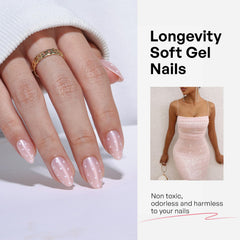 GJZEZ Glossy press-ons with iridescent base for a luxe look.