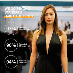 GK Hair Gold Conditioner silkiness cue shows soft, hydrated hair after washing.